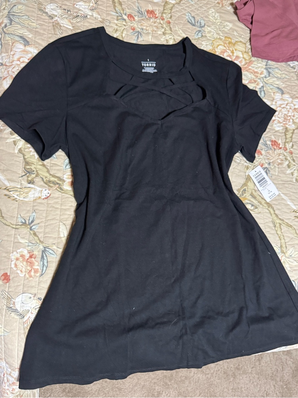 torrid Black Short Sleeve Top with Crisscross Neckline